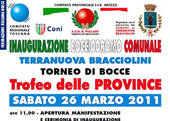 Terranuova Bracciolini: Sabato si inaugura il Bocciodromo comunale