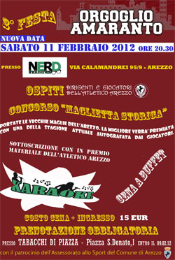 Sabato 11 febbraio la Festa di Orgoglio Amaranto
