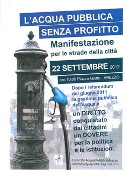 Manifestazione per le strade di Arezzo per l’acqua pubblica senza prof