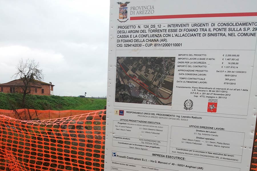 Al via i lavori sugli argini del torrente Esse di Foiano