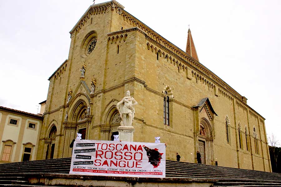 Blitz animalista sulle scalinate del Duomo di Arezzo