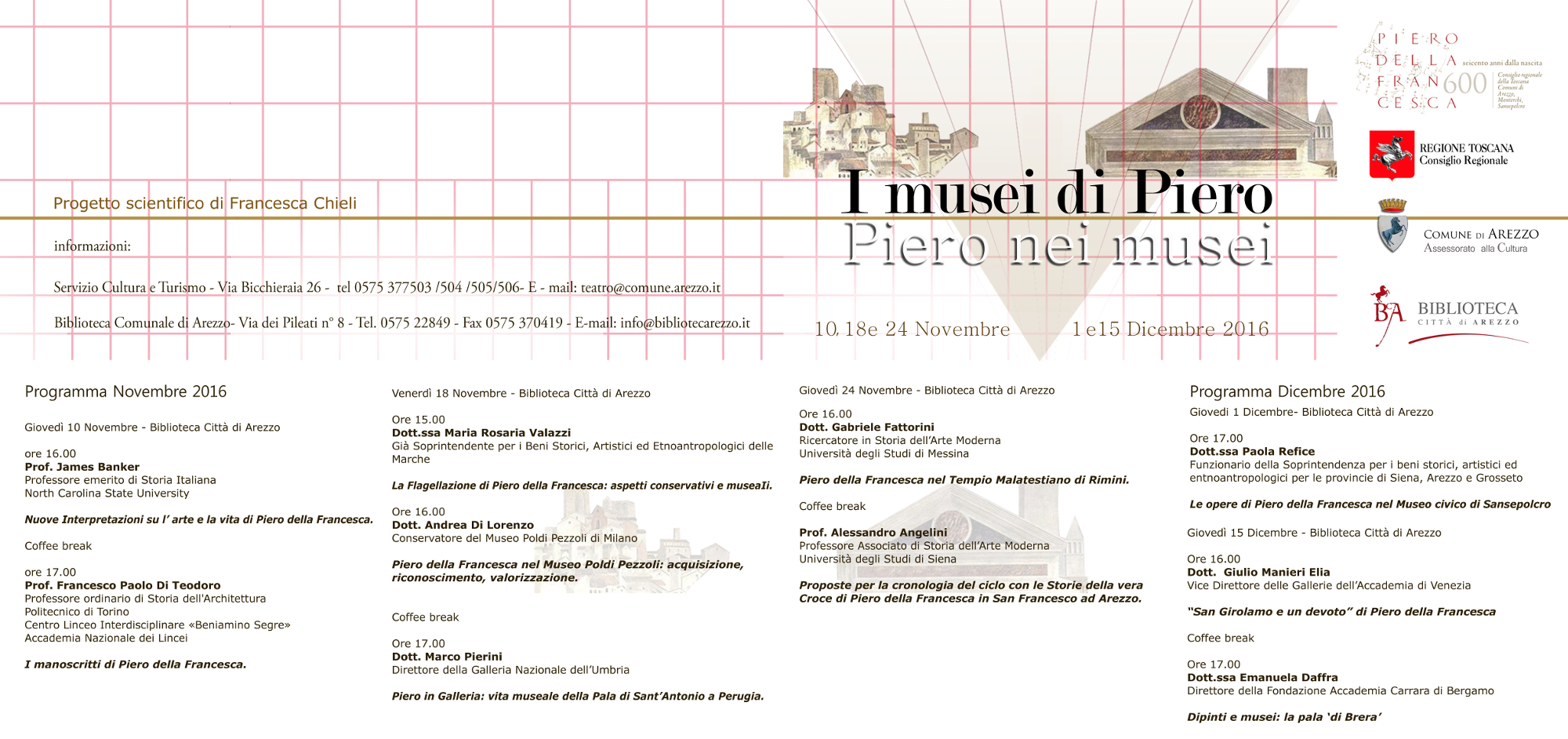 Per il seicentenario della nascita di Piero della Francesca ciclo di incontri alla Biblioteca Città di Arezzo
