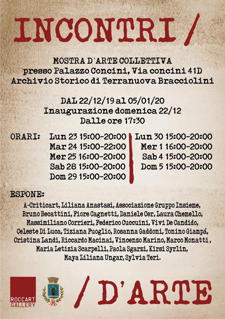 Mostra d’arte collettiva a palazzo Concini “Incontri d’arte”: la Roccart Gallery espone a Terranuova