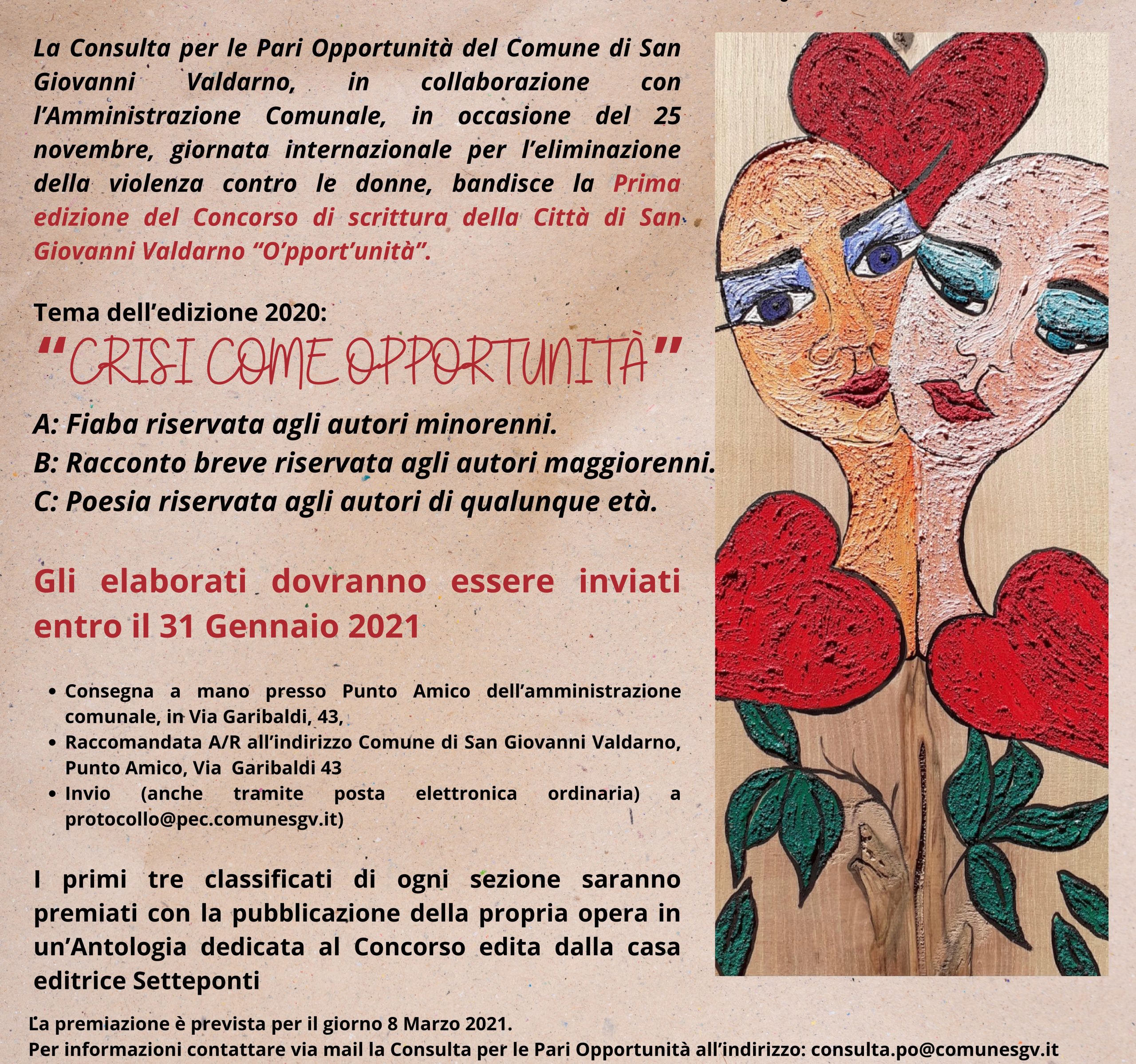 25 Novembre, la Consulta Pari Opportunità di San Giovanni istituisce il Premio letterario “O’pport’unità”