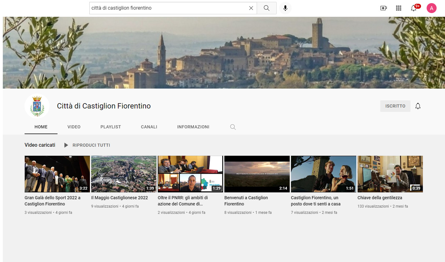 Il nuovo canale YouTube del Comune di Castiglion Fiorentino